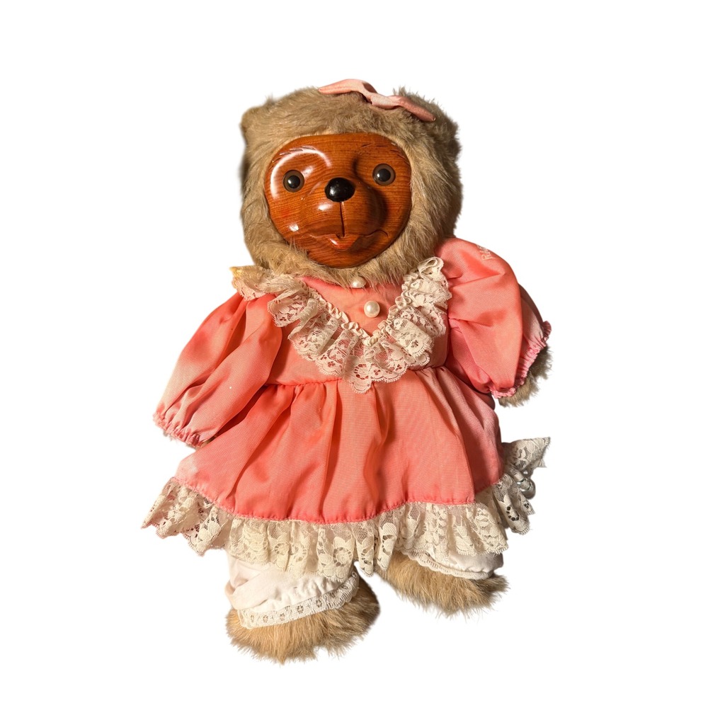 Vtg Robert Raike 1986 "Penelope" Wood Face Bear  Teddy Bear Lace Dress Wood Face - Picture 6 of 6